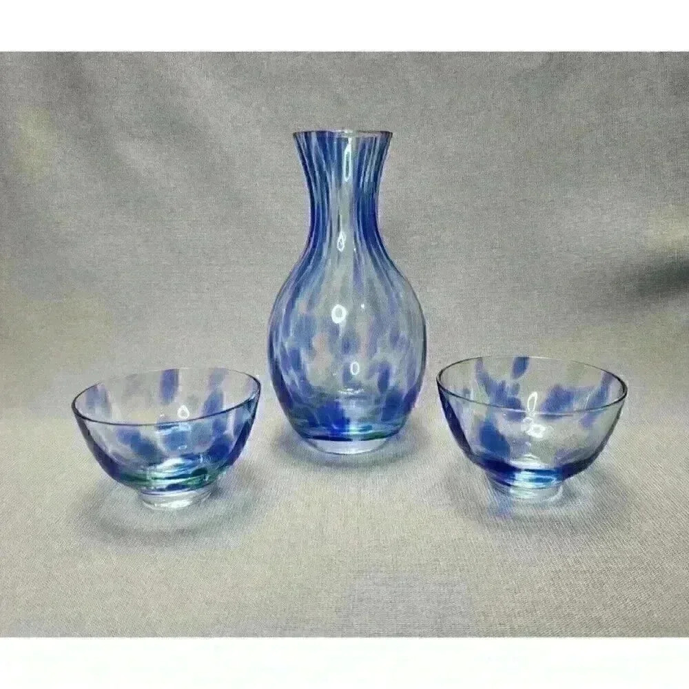 Vintage Tokkuri & Guinomi / Ochoko Sake Cups Murano Style Art Glass Hand Blown